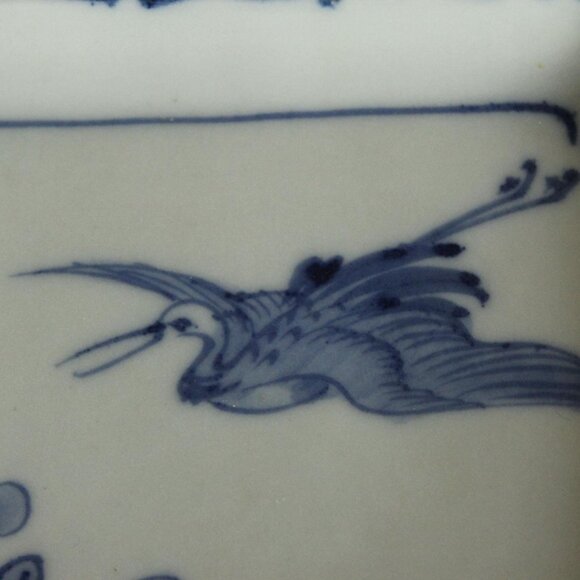 Vintage 1800s Sometsuke Plate, Antique Crane Pattern Blue And White Small Tray - Picture 3 of 13